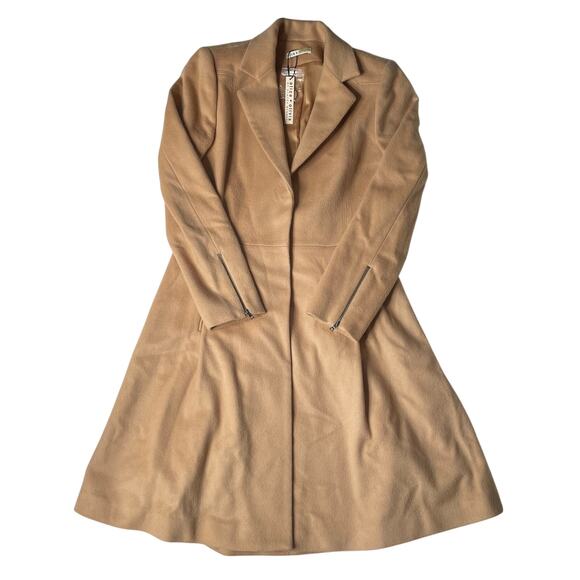 NWT Alice + Olivia Light Camel Trench Coat Sz Large Wool Neutral Career Office - Picture 1 of 9